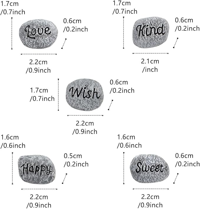 5pcs Inspirational Word Stones, Fairy Garden Accessories, Resin Miniature Pebbles for Fairy Garden Decor, Tiny Positive Message Rocks, Cute Plant Pot Ornaments