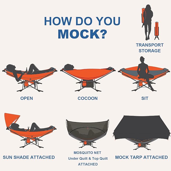 Portable Hammock with Stand, World's Best Mock ONE® Hammock Samsara Set, Compact Folding Framed Hammock with Bug Net and Tarp for Park, Backyard, Garden, Camping, Hiking, Mountaineering, Beaches- Blue
