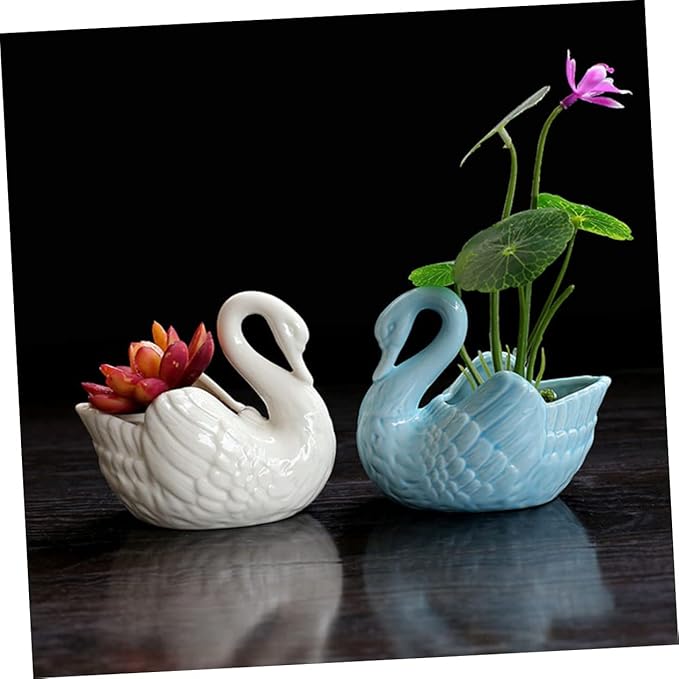 Cute Succulent Pot White Swan Planter Swan Decor Ceramic Vase Tabletop Garden Decor