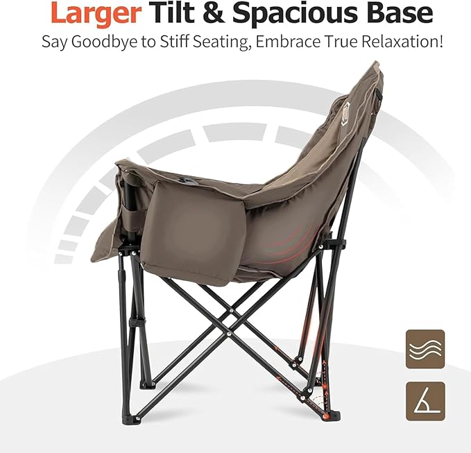 Overmont 2PCS Heated Oversized Camping Chair for Adults - 3 Heat Levels Seat & Back Separately Control - 400lbs Support Heavy Duty Padded Folding Chair Outdoor Garden Portable - Battery NOT Included