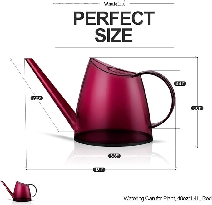 WhaleLife Indoor Watering Can for House Bonsai Plants (1.4L, Red)