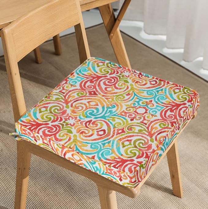 FUNHOME Outdoor Chair Cushions for Patio Furniture, 18 x 18 x 2.5 Inch Outdoor Chair Pads with Ties, Water-Repellent Square Corner Patio Chair Cushions 2 Packs, Corinthian Dapple