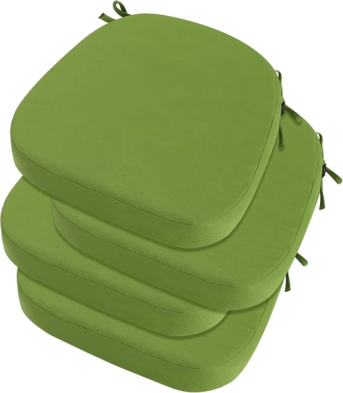 idee-home Outdoor Chair Cushions Set of 4, 17" x 17" x 3" Thick D-Shaped Patio Furniture Outdoor Seat Cushions Waterproof with Ties, Dining Pads