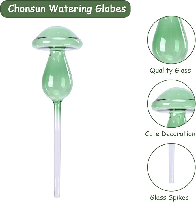 Mushroom Plant Watering Globes 3PCS Plant Watering Devices Glass Self Watering Planter Insert Automatic Plant Waterer Indoor