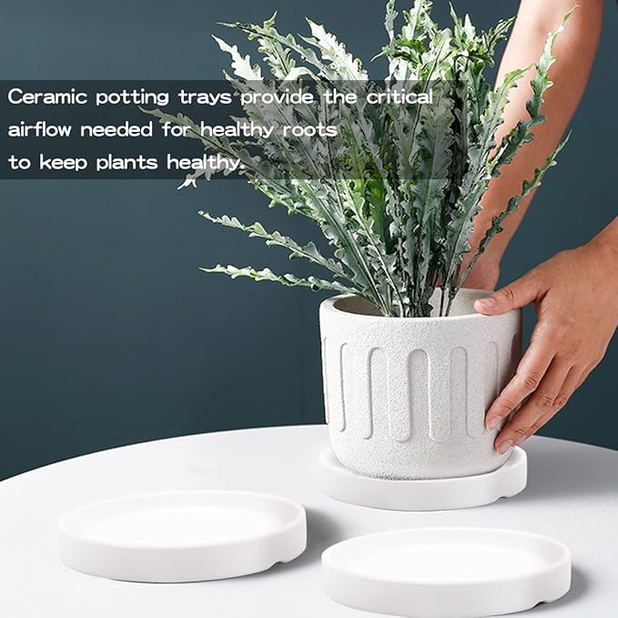 Round 4 Inch Ceramic Plant Saucer Drip Tray Set of 2 for Indoor Small Flower Pots Home Garden Outdoor Flower Plant Pot,White Saucers