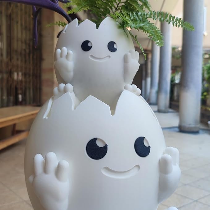Cute Egg Shell Planter | Unique Dinosaur Tabletop Indoor or Outdoor Planter Pot | Flowers, Succulents, or Vegetable Pot | Made in USA (Cute Egg, Small)