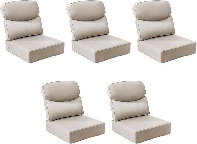 Outdoor Cushion Set for Patio Furniture, UV Resistant, Water Resistant - 6 Inch Thick Dual Layer Back Support Cushions– 24x24 Inch Patio Seat Covers for Chair/Sofa/Couch | Beige | 5-Pack |
