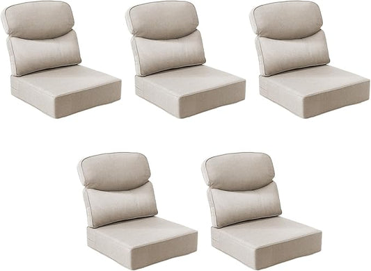 Outdoor Cushion Set for Patio Furniture, UV Resistant, Water Resistant - 6 Inch Thick Dual Layer Back Support Cushions– 24x24 Inch Patio Seat Covers for Chair/Sofa/Couch | Beige | 5-Pack |