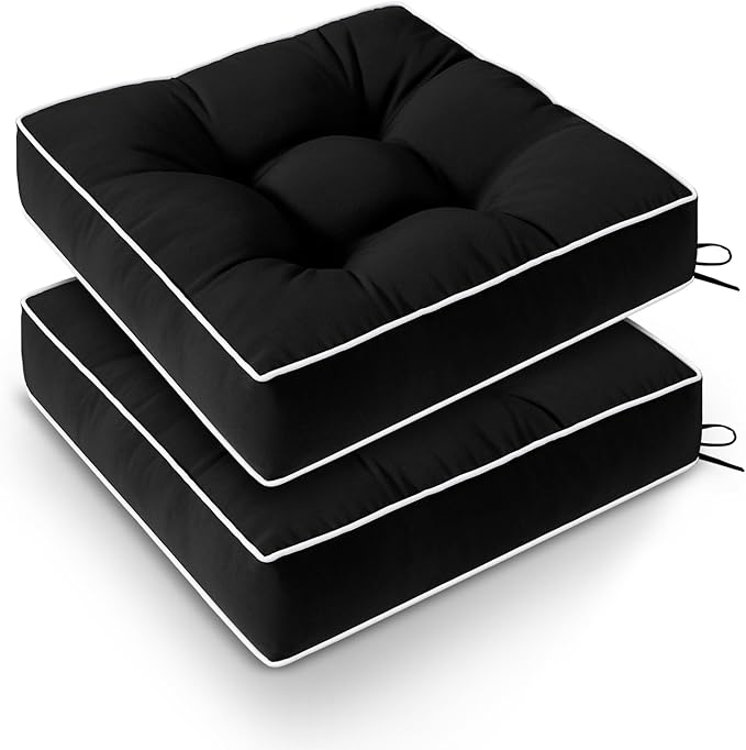 Wellsin Outdoor Chair Cushions Set of 2, Patio Cushions for Outdoor Furniture, Tufted Waterproof Outdoor Chair Pads, 17 x 17 Inch, Black