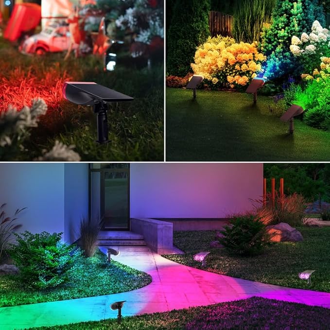 Linkind Solar Lights Outdoor Waterproof IP65, StarRay RGB Solar Spot Lights Outdoor, Color Changing Outdoor Solar Lights for Yard, Garden, Pathway, Holiday Decorations (Multicolor, 2 Pack)