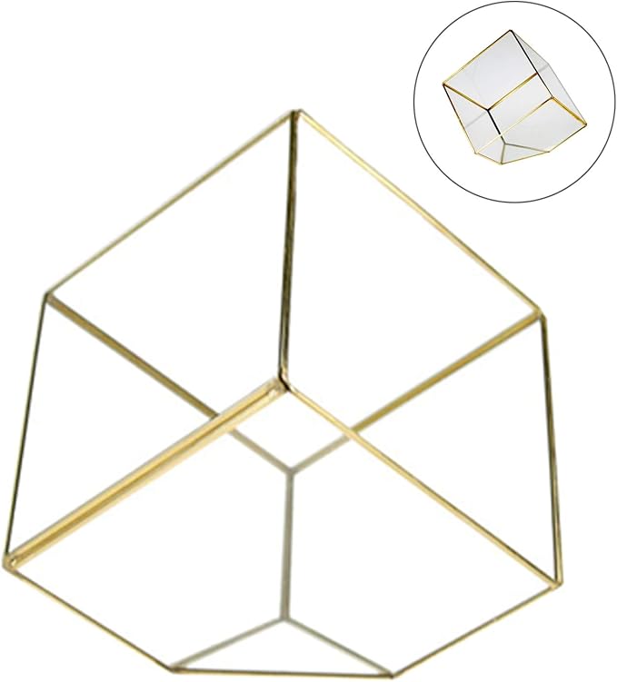 WGV Geometric Planter Terrarium, Width 8" Height 8.5" Clear Glass Gold Frame DIY Succulent air Plant Miniature Fairy Garden Windowsill Tabletop Decor, Tilted Cube 1 Piece