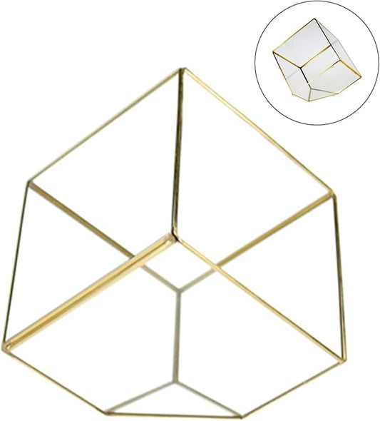 WGV Geometric Planter Terrarium, Width 8" Height 8.5" Clear Glass Gold Frame DIY Succulent air Plant Miniature Fairy Garden Windowsill Tabletop Decor, Tilted Cube 1 Piece