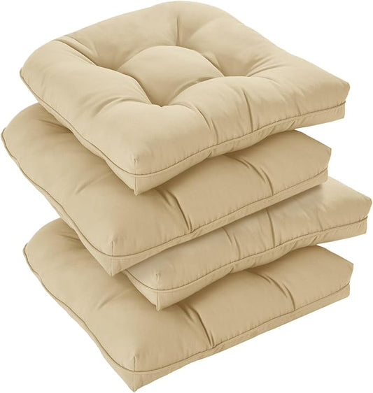 downluxe Outdoor Chair Cushions Set of 4 for Patio Furniture, Waterproof Tufted Overstuffed Patio Furniture Cushions, Thick Outdoor Seat Cushion, 19" X 19" X 5", Khaki