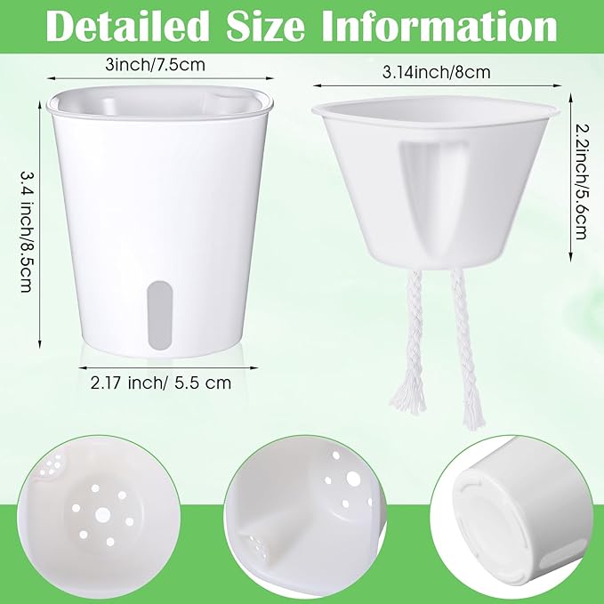 20 Sets 3" Self Watering Pots, Self Watering Planters for Indoor Plants, Plastic Small Garden Pots with Level Indicator and Vents for House Plants, Flowers