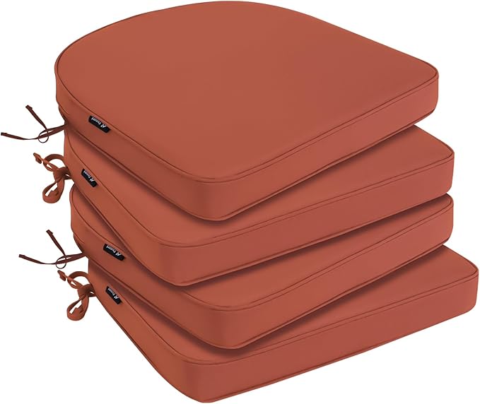 Favoyard Outdoor Chair Cushions 17"x16"x2" Set of 4 Waterproof Seat Cushion for Patio Furniture with 3-Year Fade Resistant Removable Cover Attach Straps Hidden Zipper Round Corner for Yard Garden