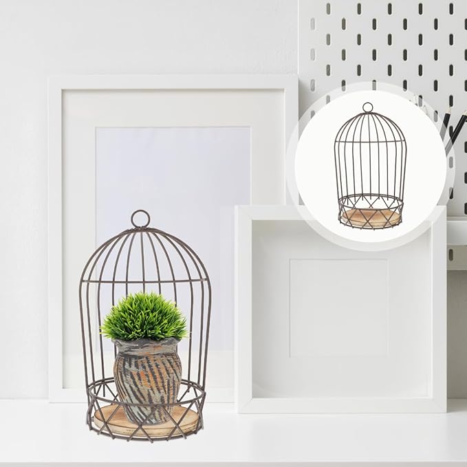 PRETYZOOM Decorative Birdcage Flower Stand Vintage Style Hanging Bird Cage Candle Holder Mini Succulent Planter for Home D Cor and Festival Table Centerpiece 4.7X4.7X9.4 Inches