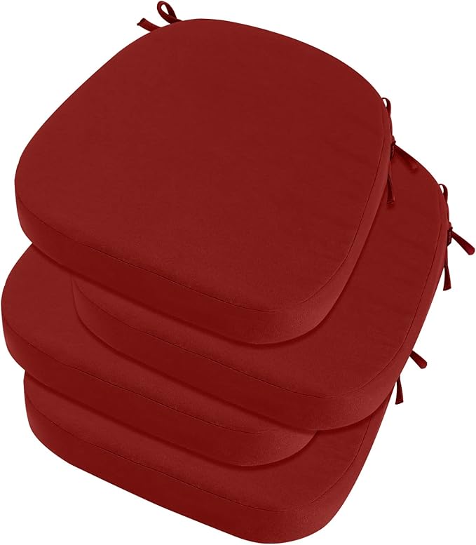 idee-home Outdoor Chair Cushions Set of 4, 19" x 19" x 2" Thick D-Shaped Patio Furniture Outdoor Seat Cushions Waterproof with Ties, Dining Pads