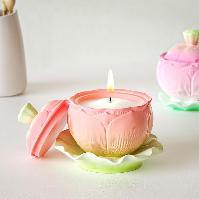 3Pcs Lotus Flower Jar & Leaf Tray Silicone Mold Set with Lid, Epoxy Resin Candle Making Molds, Concrete Planter Molds for DIY Jewelry Box, Candy Dish, Soap Holder, Home Decor Craft Gifts