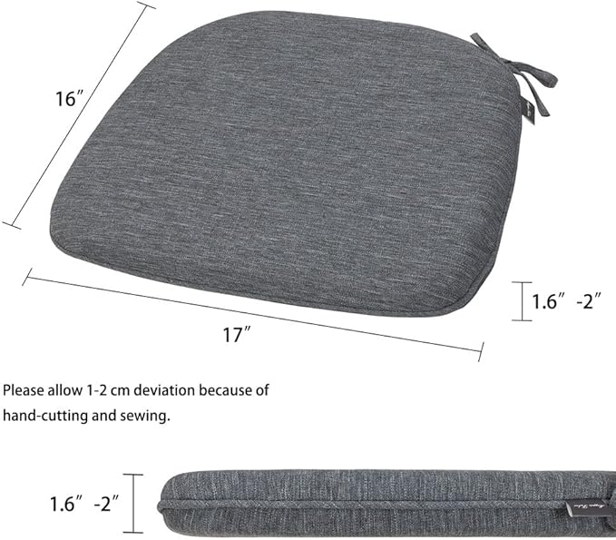 Magpie Fabrics Outdoor/Indoor 17"x16"x2" Chair Cushions with Ties Set of 2, Waterproof All Weather U-Shape Seat Pads Decoration for Patio Garden Furniture Home Office (Heather Grey)