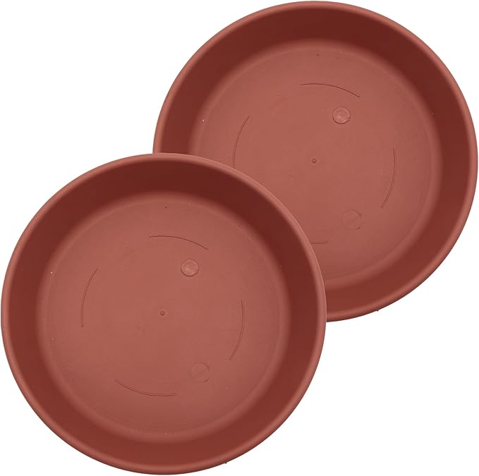 The HC Companies 12 Inch Classic Round Plant Saucer, Lightweight UV-Resistant Plastic Outdoor & Indoor Flower Pot Tray, 2-Pack Plant Pot Trays for Garden & Home Decor, Clay