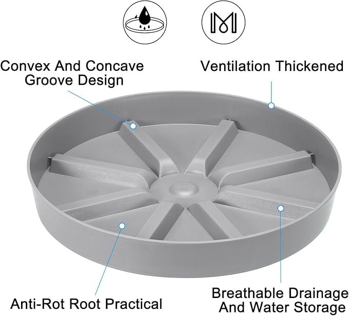 PATIKIL 10.5 Inch Plant Saucers Tray, 2Pcs Durable Plastic Round Flower Pot Drip Tray Thicker Anti-Rot Root for Indoors Outdoors Home Garden, Grey