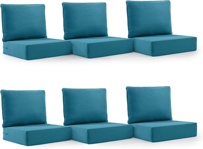 6" Thick Outdoor Cushion, 24*24*6" Patio Furniture Cushions with Waterproof Patio Furniture Cushions with Removable Cover, 28D High Density Patio Cushion for Outdoor Furniture, Green-6pcs