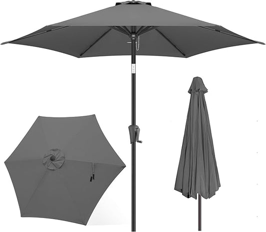 FLAME&SHADE 9ft Patio Umbrella Outdoor - Table Umbrella with Push Button Tilt and Crank, UV Protection, 6 Sturdy Ribs, Market Umbrella for Garden, Deck, Backyard, Lawn, Pool and Beach(Anthracite)