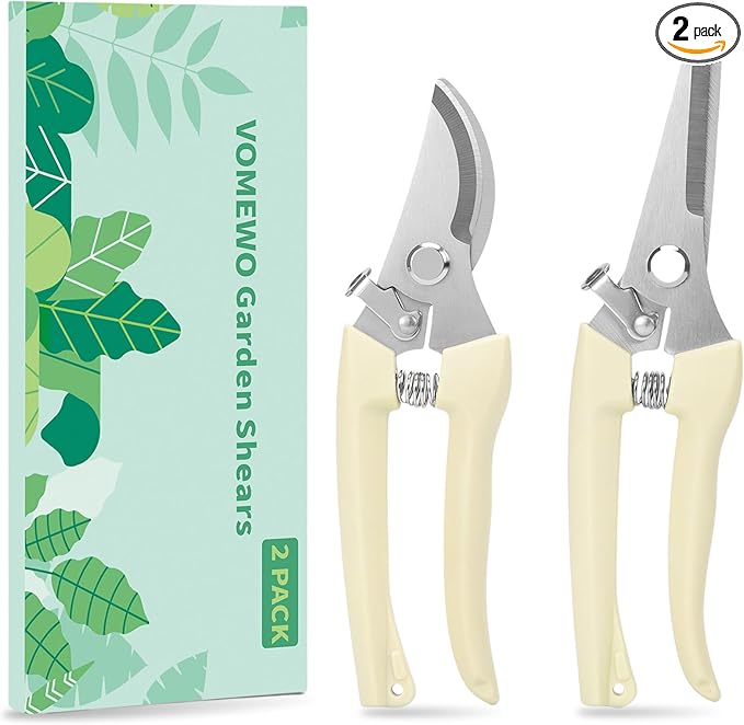 Pruning Shears, 2PACK Sharp Handheld Garden Shears, Stainless Steel Gardening Scissors with Straight & Bypass Blade, Garden Clippers for Flowers, Plants, Fruit Trees - Gardening Gifts for Women & Men