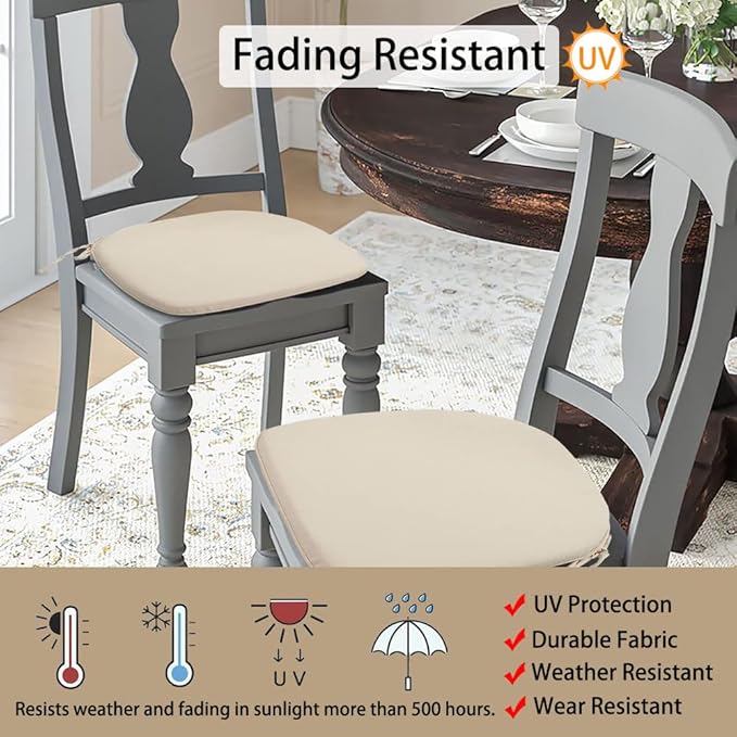 Magpie Fabrics Outdoor/Indoor 17"x16"x2" Chair Cushions with Ties Set of 2, Waterproof All Weather U-Shape Seat Pads Decoration for Patio Garden Furniture Home Office (Olefin Beige)
