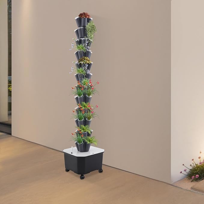 Hydroponic Grow Tower 12 Tiers 60 Holes, 6.6Gal Indoor Vertical Garden System with Water Pump, Automatic Water Circulation - Garden Hydroponic Growing Kit for Leafy Vegetables, Herbs, Strawberries