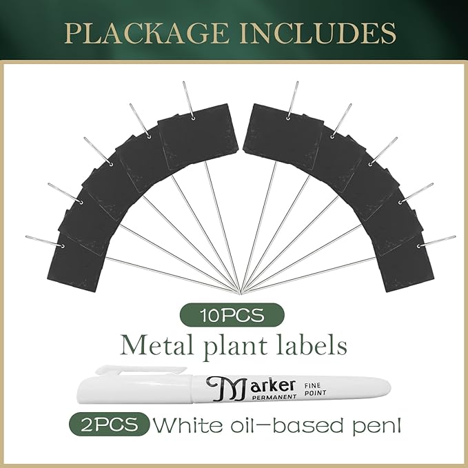 10-Pack Marble Rectangle Garden Markers,Weatherproof Metal Plant Labels Large Planting Seedling Stake Signs, for Seedlings Herbs Vegetable Greenhouse Gifts with White Marker Pen Labels