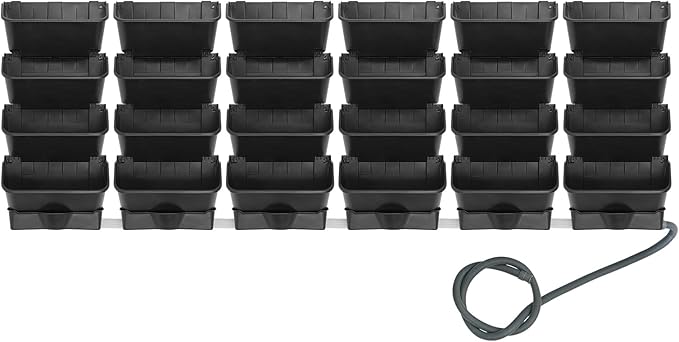 Vertical Wall Planter for Indoor Plant-Walls Mounted Pot with 6 Drainage Tray 24 Pack, with 6.56ft Drainage Pipe, for Decor, Plastic Pots Balcony Planters, Plants Hanging (24, Black)