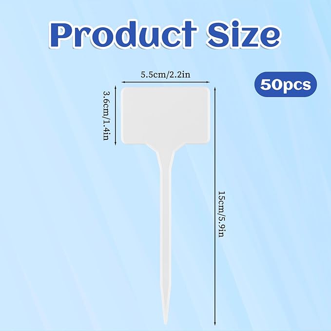 50 Pcs Large Plastic Plant Labels, 5.9 Inches Large Garden Markers, Plastic Waterproof Durable T-Type Nursery Plant Stakes, Tags for Vegetables, Fruits, Flowers, Indoor Outdoor Use (White)