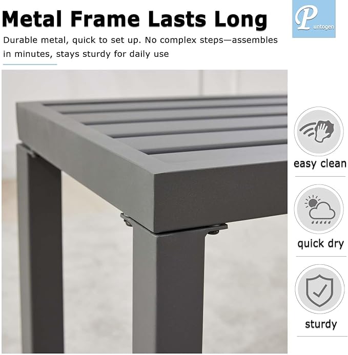 Outdoor Metal Backless Bench, 46" Patio Garden Bench for Outdoor, All Wheather Outdoor Bench for Garden, Backyard, Porch, Grey