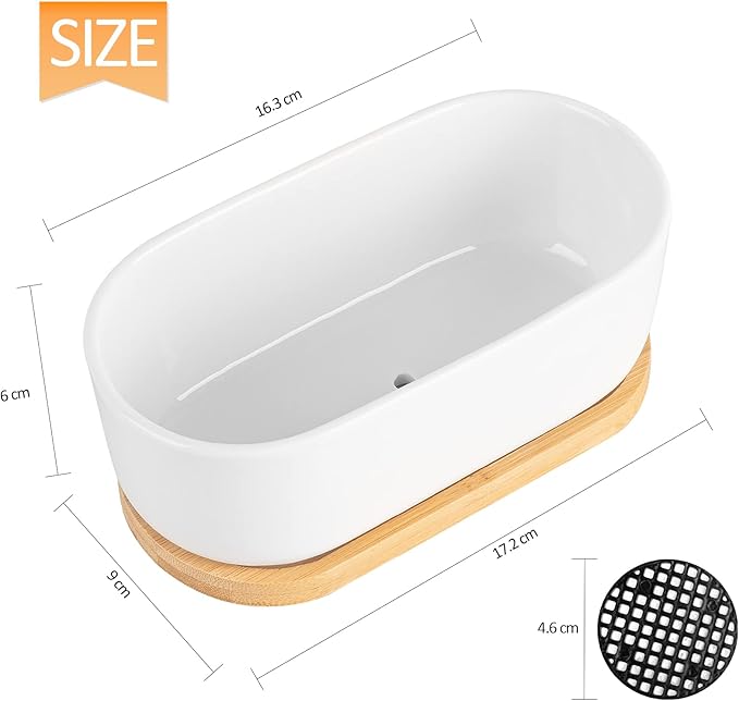 White Ceramic Succulent Plant Pots, Indoor and Outdoor Succulent Planters, Set of 2 Small Cactus Containers, Bonsai Pots, Flower Pots with Drainage Hole and Bamboo Bowl (No Plant)