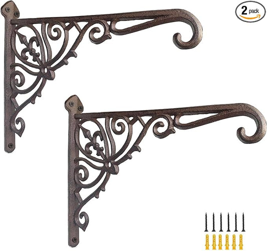 Z metnal Cast Iron Plant Hanger - 12 inch Rustic Wall Mounted Hanging Basket Holder for Outdoor Garden, Patio, Porch Decor - Heavy Duty Metal Hook Bracket