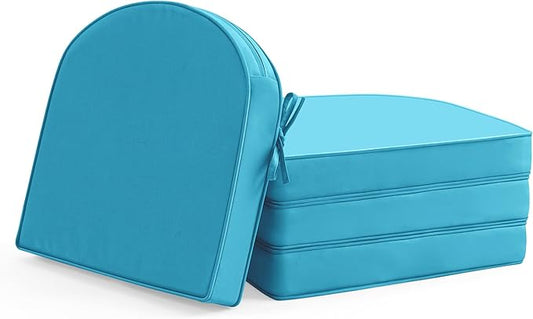Outdoor Chair Cushions Set of 4: Waterproof & Fade Resistant Patio Furniture Cushions - 17 x 16 x 2 Inch Non Slip Round Corner Seat Cushion Pads with Removable Cover for Garden Yard Lawn, Teal