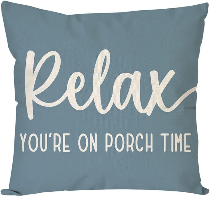 PANDICORN Decorative Throw Pillow Covers 18x18 Inch Relax Porch Time Dusty Blue Outdoor Rustic Farmhouse Decorative Throw Pillow Cases Decorations for Patio Sofa Couch Decor
