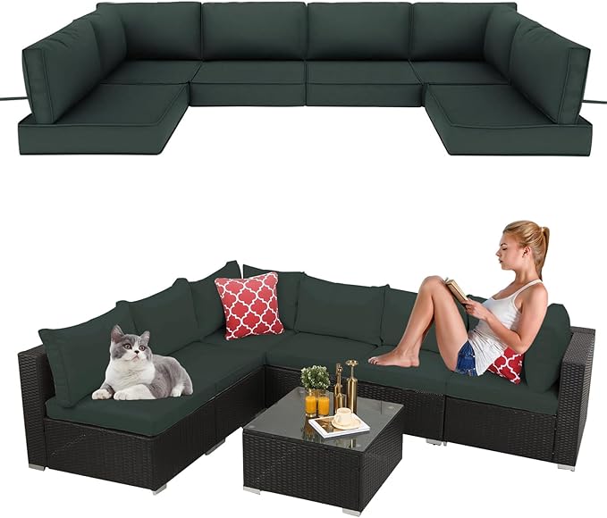 14 Pieces Outdoor Sectional Replacement Cushions for Patio Furniture, 4in Thick Outdoor Sofa Cushions for 6 Seat, Waterproof Deep Seat Couch Patio Cushion Set (Dark Gray)