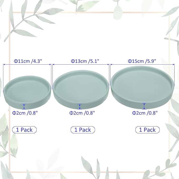 3 Pack Planter Saucers - Ceramic Plant Tray Flower Pot Drip Trays Round Apply to Outdoor/Garden (4/5/6inch, Blue)