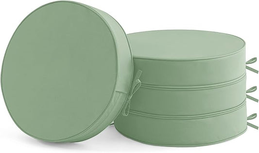 Outdoor Bistro Chair Cushions Set of 4, 15" D x 3" H Round Chair Cushions Waterproof and Fade Resistant Chair Cushion Pads with Non-Slip Ties and Removable Covers for Garden, Sage Green