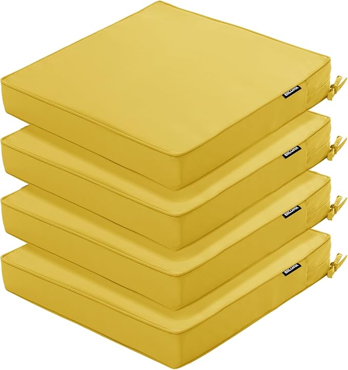 Outdoor Chair Cushions 16 x 17 Inch, Set of 4, Water Resistant Patio Chair Cushions with Tie Color Fastness Thick Outdoor Seat Cushion for Garden Lawn Patio Furniture Yellow