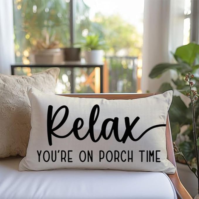 PANDICORN Decorative Throw Pillow Covers 12x20 Inch Relax Porch Time Natural Outdoor Rustic Farmhouse Lumbar Decorative Throw Pillows Cases Cushion Covers Decorations for Porch Couch Sofa Decor