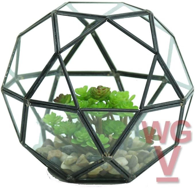 WGV Geometric Planter Terrarium Bulk, Width 7" Height 6.7" Clear Glass Black Frame DIY Succulent air Plant Miniature Fairy Garden Windowsill Tabletop Decor, Globe Ball 4 Pieces