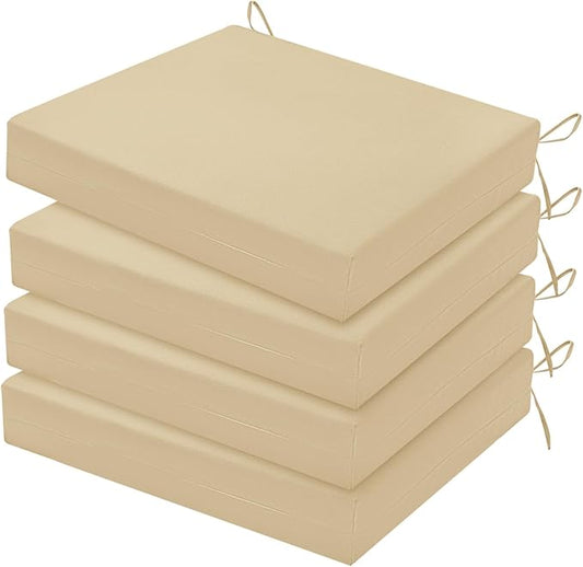 HARBOREST Outdoor Chair Cushions Set of 4, Water Resistant Patio Chair Cushions with Ties, Square Corner Outdoor Seat Cushions for Patio Furniture, 18.5"x16"x3", Beige
