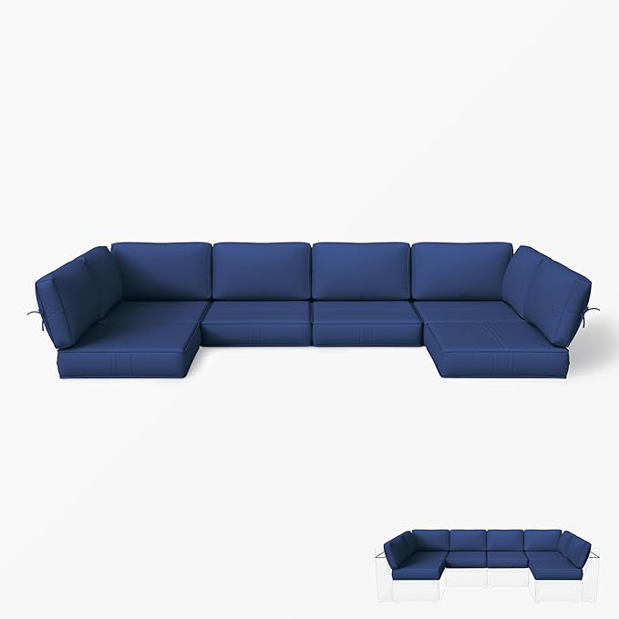 Outdoor Replacement Cushions for Patio Furniture, 5" Foam High-Density, 14-Piece Water-Resistant Outdoor Cushion for 6-Seat Sectional Patio Conversation Sets, Liner&Cover