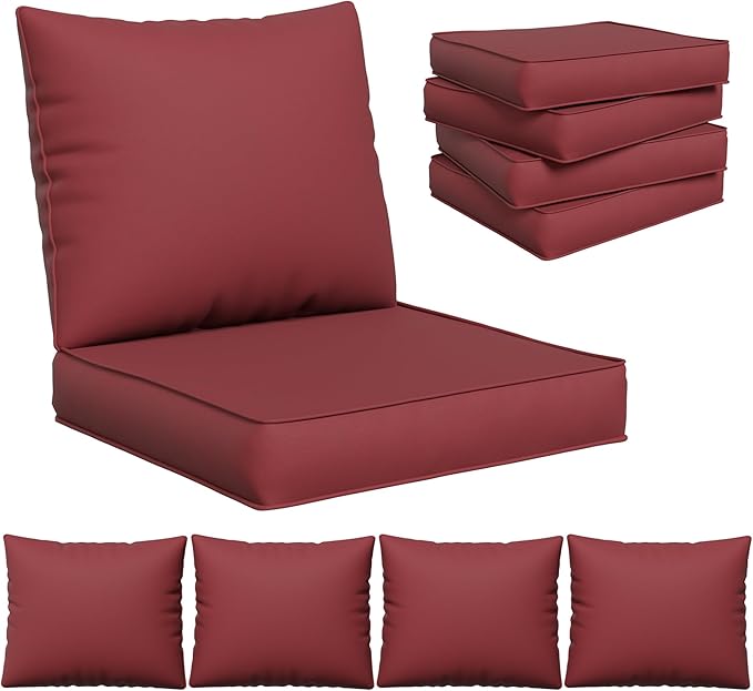 UDPATIO Outdoor Cushions for Patio Furniture, 4'' Replacement Cushions for Outdoor Furniture, 4 Seat Water-Resistant Outdoor Sectional for Sofa Couch Chair(Burgundy)