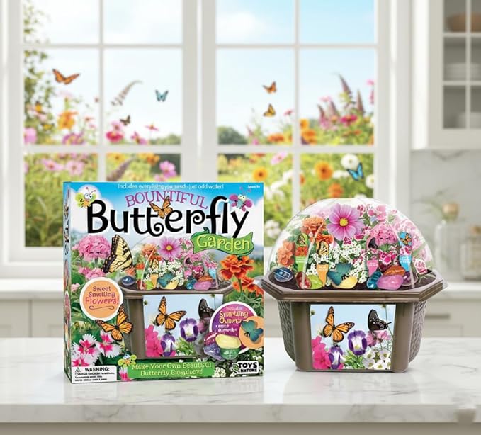 Toys by Nature Biosphere Terrarium Starter Kit, Complete Supplies Included to Grow Your Own Enchanting Garden and Indoor Plants! (Bountiful Butterfly Garden)