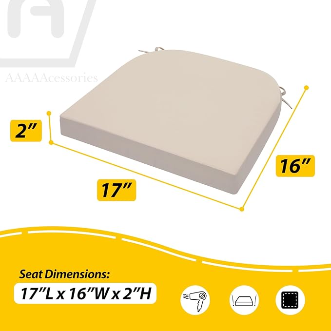 AAAAAcessories Outdoor Seat Cushions for Chairs, Waterproof, Fade-Resistant Patio Furniture Replacement Cushions, 17" x 16" x 2", Set of 4, Sandstone Beige