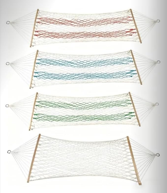 Hammocks Double Rope Hammock,Portable HandwovenTraditional Cotton Rope1 Person Hammock,with Spreader Bar,for Suitable for Patio, Beach, Garden(Blue)